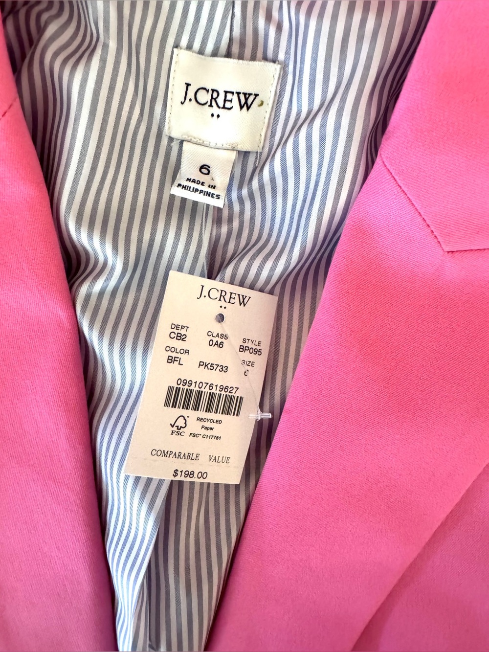 J. Crew Pink Tailored 2 Button Blazer Jacket  Pink 6 new $198 - Picture 7 of 8